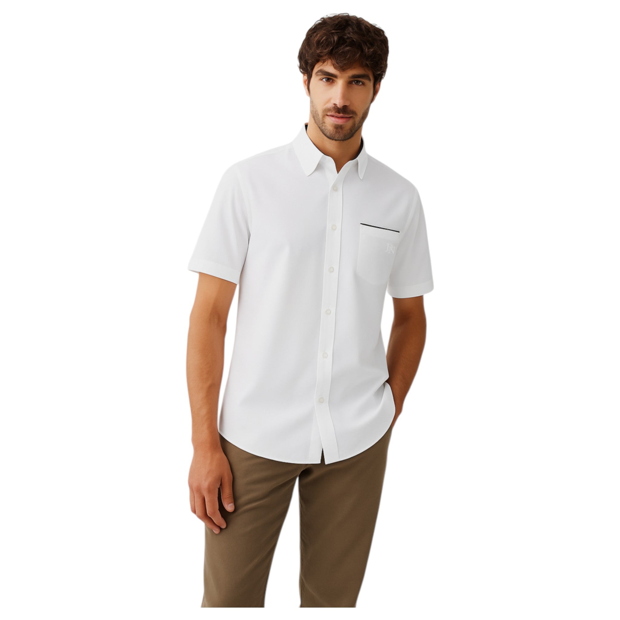 JDN men’s white short sleeve shirt wrinkle resistant breathable